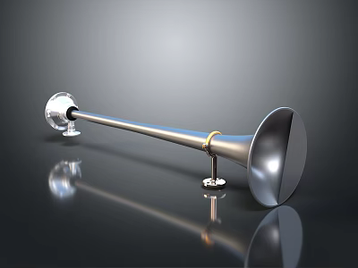 Shiny Silver Horn with Long Metal Rod and Mounting Base for Equipment 3d model