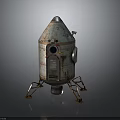 Weathered Metal Rocket Shaped Equipment With Sturdy Stands And Vintage Panels