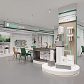Modern Home Appliance Showroom With Green White Display Stands And Product Displays