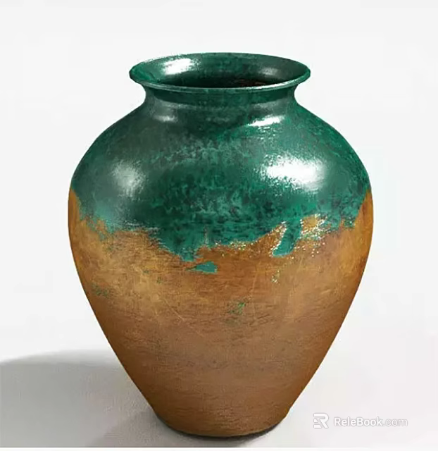 Decorative Handcrafted Ceramic Vase With Green And Brown Gradient Glazed Finish 3d model 
