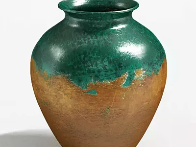 Decorative Handcrafted Ceramic Vase With Green And Brown Gradient Glazed Finish 3d model