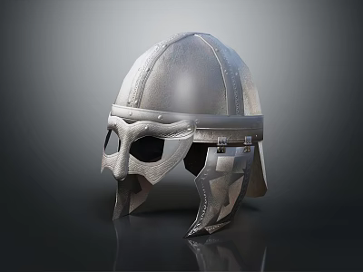 Medieval Style Metallic Helmet With Decorative Face Visor And Neck Guard Design Details 3d model
