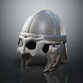 Medieval Style Metallic Helmet With Decorative Face Visor And Neck Guard Design Details
