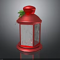 Pink Decorative Lantern With Red Top Green Ornament And White String Lights