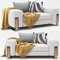 Modern Single Sofa in Gray and White with Striped Pillows Cozy Blankets and Metal Legs