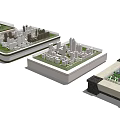 Detailed Commercial Equipment For Displaying Architectural City Models With Green Spaces In Tray Containers