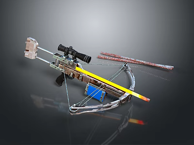 Modern Tactical Compound Bow With Sniper Scope And Decorated Arrows Design Features 3d model