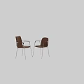 Modern Brown Leather Dining Chairs With Silver Metal Frame And Armrests 3d model