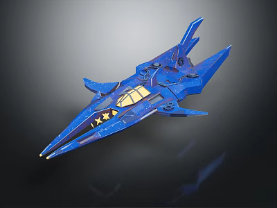 Futuristic Blue Passenger Jet With Sharp Nose And Star Decals Design 3d model