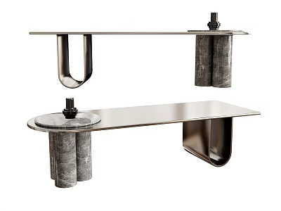 Modern Dining Table With Unique Metal Base And Sleek Stone Top Design 3d model