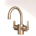 Modern Brushed Brass Faucet With Curved Spout And Double Handles Design