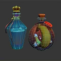 Medical Devices Transparent Colored Bottles With Blue Orange Hues Decorative Crown Star And Circular Lids