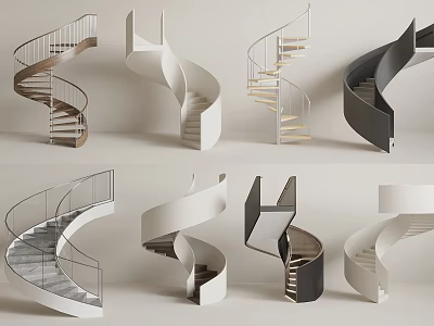 Modern Spiral Staircase Designs With Diverse Styles And Curved Structures For Interior Spaces 3d model