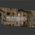 Detailed Stone Architectural Model With Arched Doors Windows Mountainous Terrain And Surrounding Vegetation