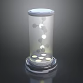 Modern Window Display with Transparent Cylindrical Container Molecular Structure Spheres and Circular Base Lights 3d model