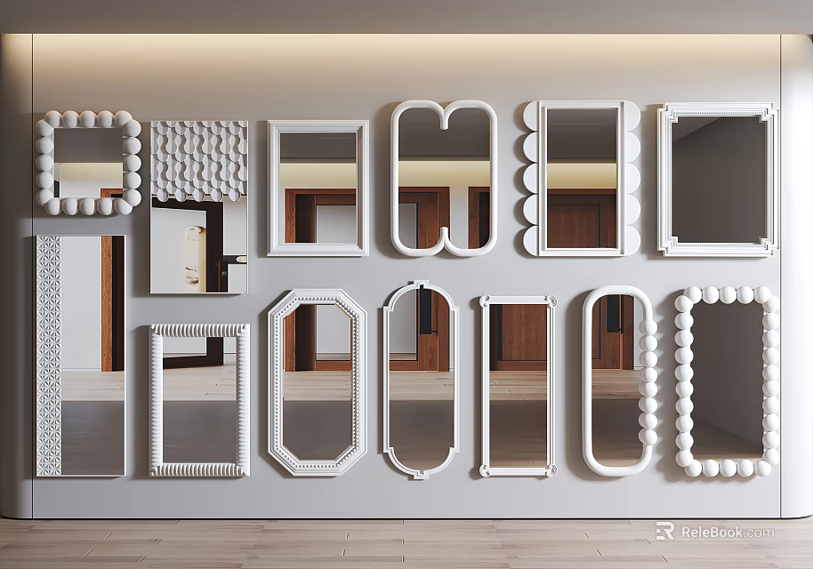 Various Decorative Mirrors With Different Shapes And Frames For Wall Decor 3d model
