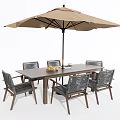 Outdoor Rectangular Dining Table With Six Wicker Chairs And Patio Umbrella 3d model