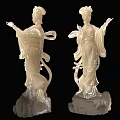 Traditional Elegant Female Statue Ornament Decor Set With Jade Like Ivory White Craftwork