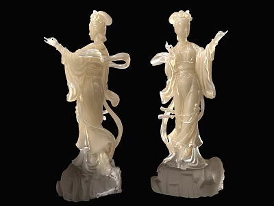 Traditional Elegant Female Statue Ornament Decor Set With Jade Like Ivory White Craftwork 3d model