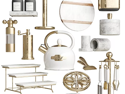 Elegant Modern Bathroom Accessories With Gold White Marble Decorative Functional Pieces 3d model