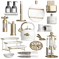 Elegant Modern Bathroom Accessories With Gold White Marble Decorative Functional Pieces