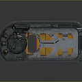 Futuristic Cabin Interior With Circular Hatch And Yellow Mechanical Panels