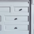 White and Blue Sink Vanity Design With Drawers Mirror And Cabinet Details