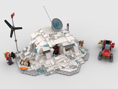 Snowy Building Blocks Igloo With Windmill Satellite Dish Animals Red Vehicle And Figures 3d model