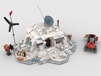 Snowy Building Blocks Igloo With Windmill Satellite Dish Animals Red Vehicle And Figures 3d model