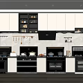 Modern Kitchen With Built in Ovens Cooktops Range Hoods Cabinets And Hanging Utensils
