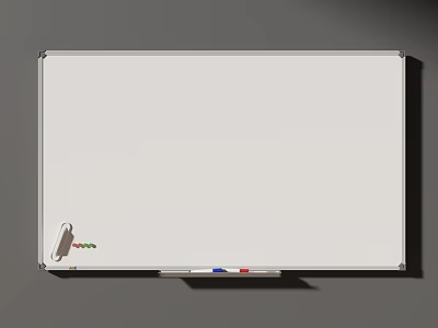 Clean Whiteboard With Black Marker And Colorful Pens For Office Use 3d model