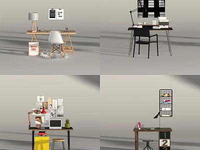 Modern Home Office Desk With Lamp Chair Storage And Decorative Items 3d model