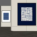 Abstract Painting With Blue Background And White Geometric Patterns In Modern Interior 3d model