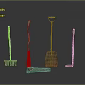 Vintage Garden Tools Collection With Rake Broom Shovel Hoe And Metal Heads