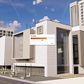 Modern Office Building Exterior Design With Glass Curtain Walls And White Facade