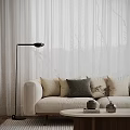 Modern Minimalist Sofa And Coffee Table Set With Beige Cushions Floor Lamp And Curtains