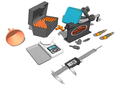 Essential Hardware Tools Set Including Toolbox Drill Bits Bench Grinder Digital Scale And Vernier Caliper 3d model