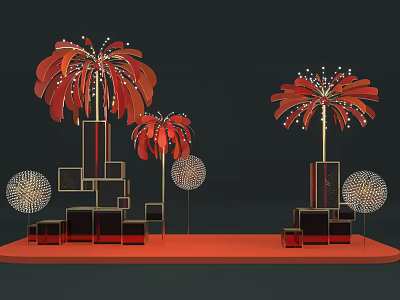 Eye Catching Photo Check in Spot With Red Decorative Flowers Geometric Shapes And Orange Base 3d model