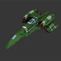 Streamlined Green Aerospace Spaceship Featuring Two Engines And Transparent Cockpit Windows