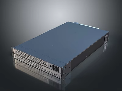 Dark Blue Rackmount Server With Metallic Case Ports And Ventilation Grilles On Reflective Surface 3d model