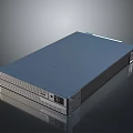 Dark Blue Rackmount Server With Metallic Case Ports And Ventilation Grilles On Reflective Surface