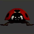 Ladybug With Red Back Black Spots Silver Head And Black Legs On Dark Reflective Surface
