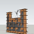Stylish Wooden Bookshelf With Multiple Shelves Filled With Books And White Vase With Twigs