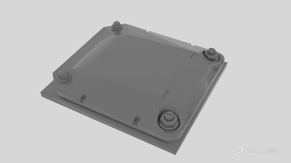 Gray Square Mechanical Enclosure With Four Metal Screws And Flat Surface 3d model 