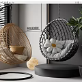 Modern Indoor Hanging Chairs Rattan Mesh Design With White Daisy Brown Cushions