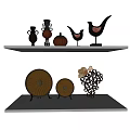 Decorative Ornament Set With Vases Pot Bird Figurines Decorative Wheels And Grape Cluster On Shelves
