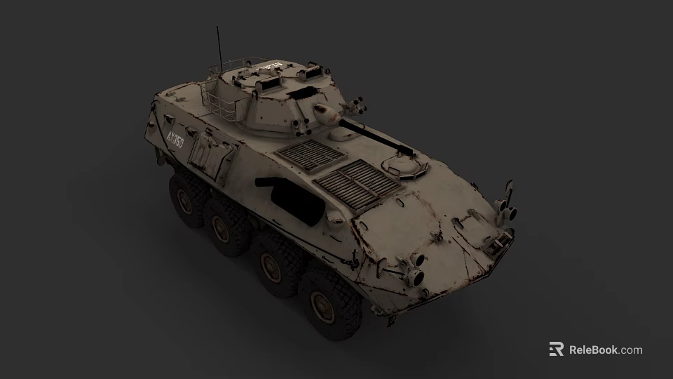 Military Armored Vehicle With Multi Wheeled Design Top Mounted Weapon System And Worn Exterior Details 3d model 