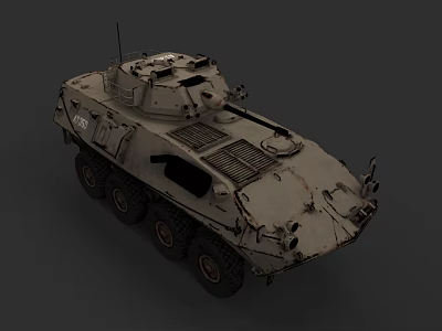 Military Armored Vehicle With Multi Wheeled Design Top Mounted Weapon System And Worn Exterior Details 3d model
