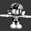 3D Cartoon Character with Black White Hat Star Pattern Outfit and Open Arms Standing Pose