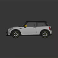 White Compact Car With Black Roof Yellow Side Mirrors And Black Wheels